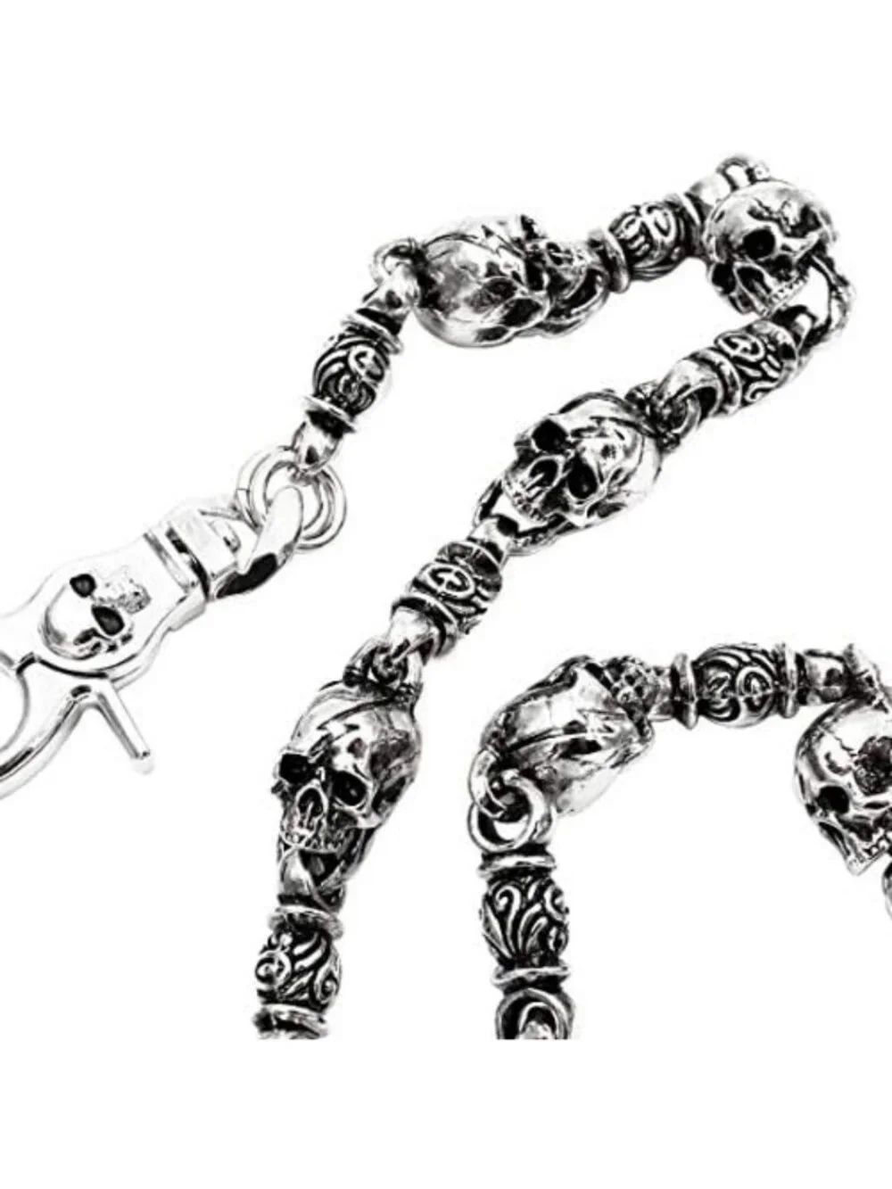 Heavy Metal Skull Wallet Chain | Ethnic Biker Punk Keychain | Silver Jean